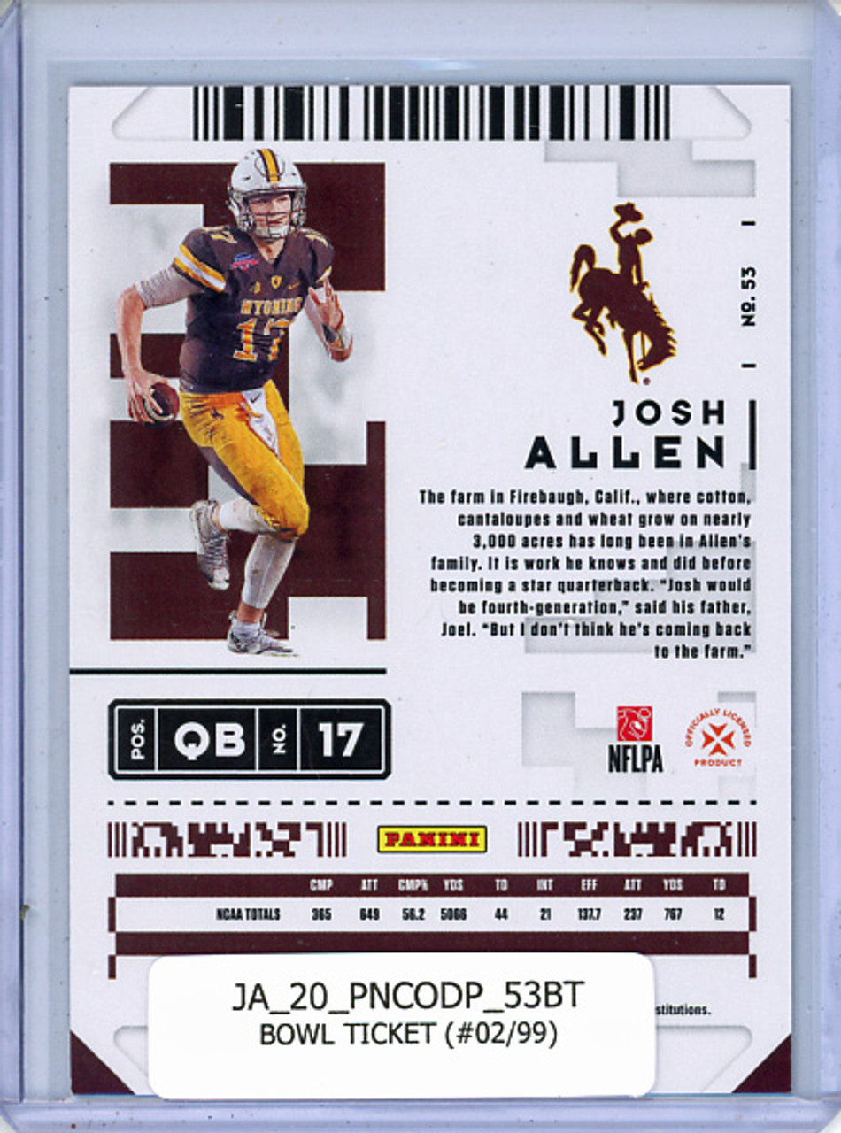 Josh Allen 2020 Contenders Draft Picks #53 Bowl Ticket (#02/99)