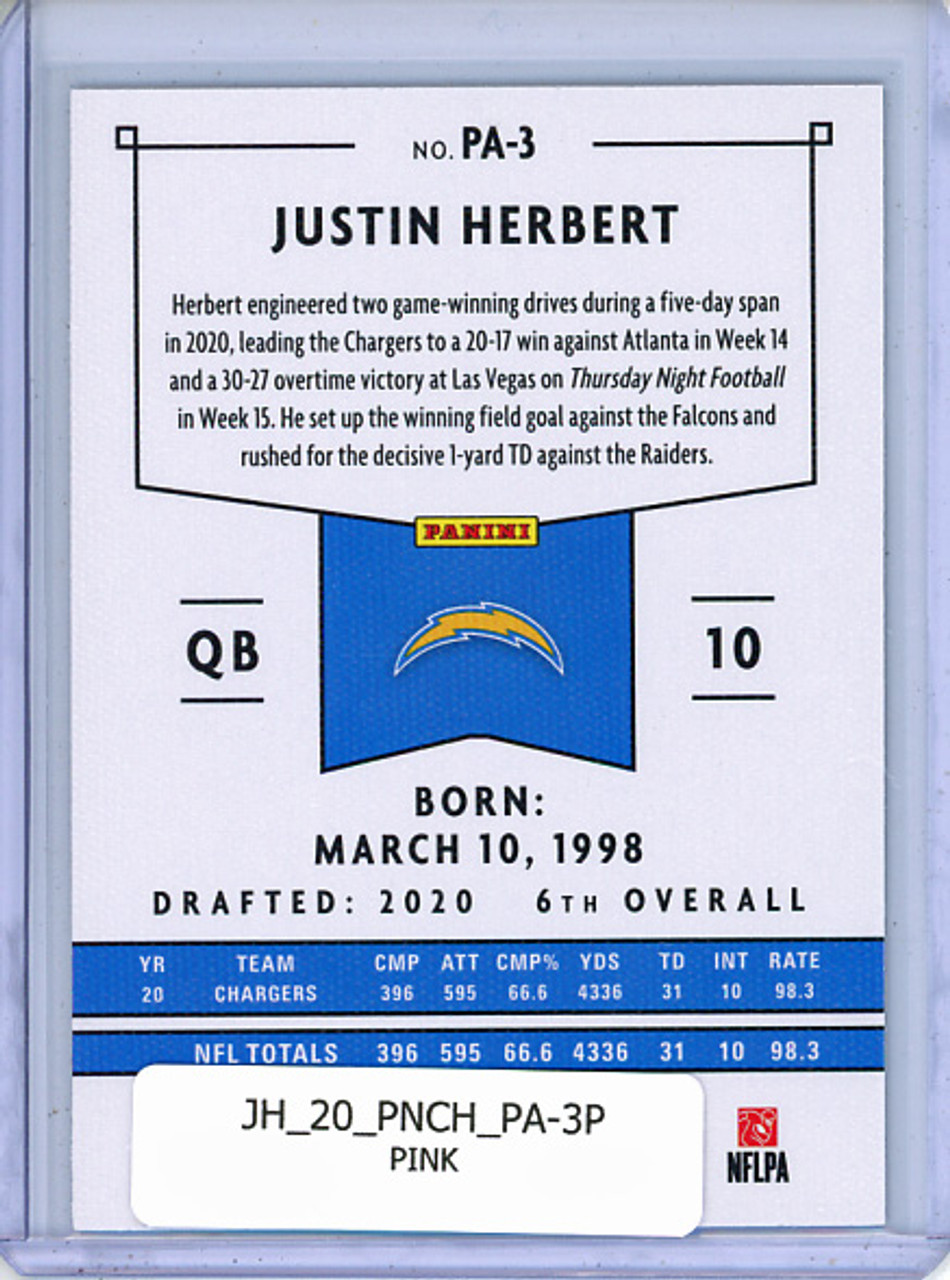 Justin Herbert 2020 Chronicles, Panini #PA-3 Pink