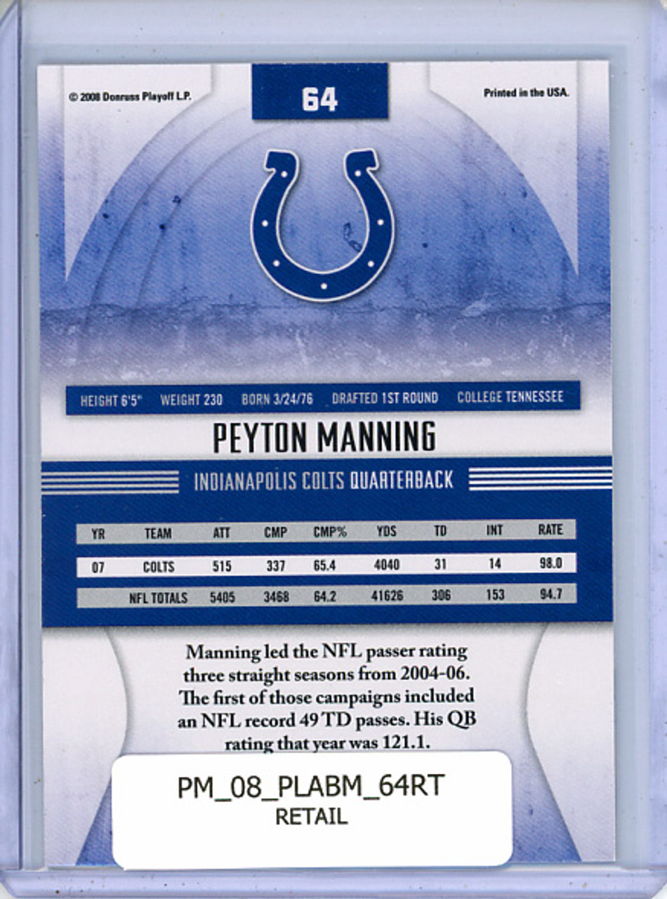 Peyton Manning 2008 Playoff Absolute #64 Retail