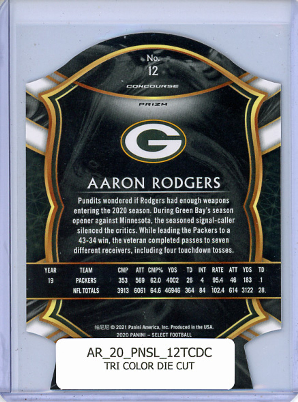 Aaron Rodgers 2020 Select #12 Concourse Tri Color Die Cut
