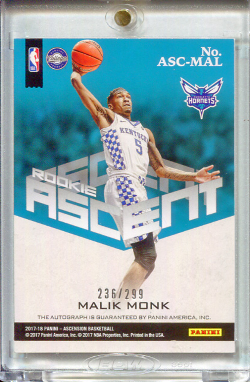 Malik Monk 2017-18 Ascension, Rookie Ascent Autographs #ASC-MAL (#236/299)