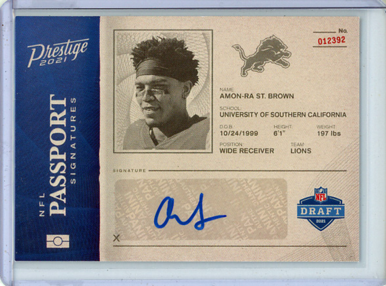 Amon-Ra St. Brown 2021 Prestige, NFL Passport Signatures #PA-ASB (1)