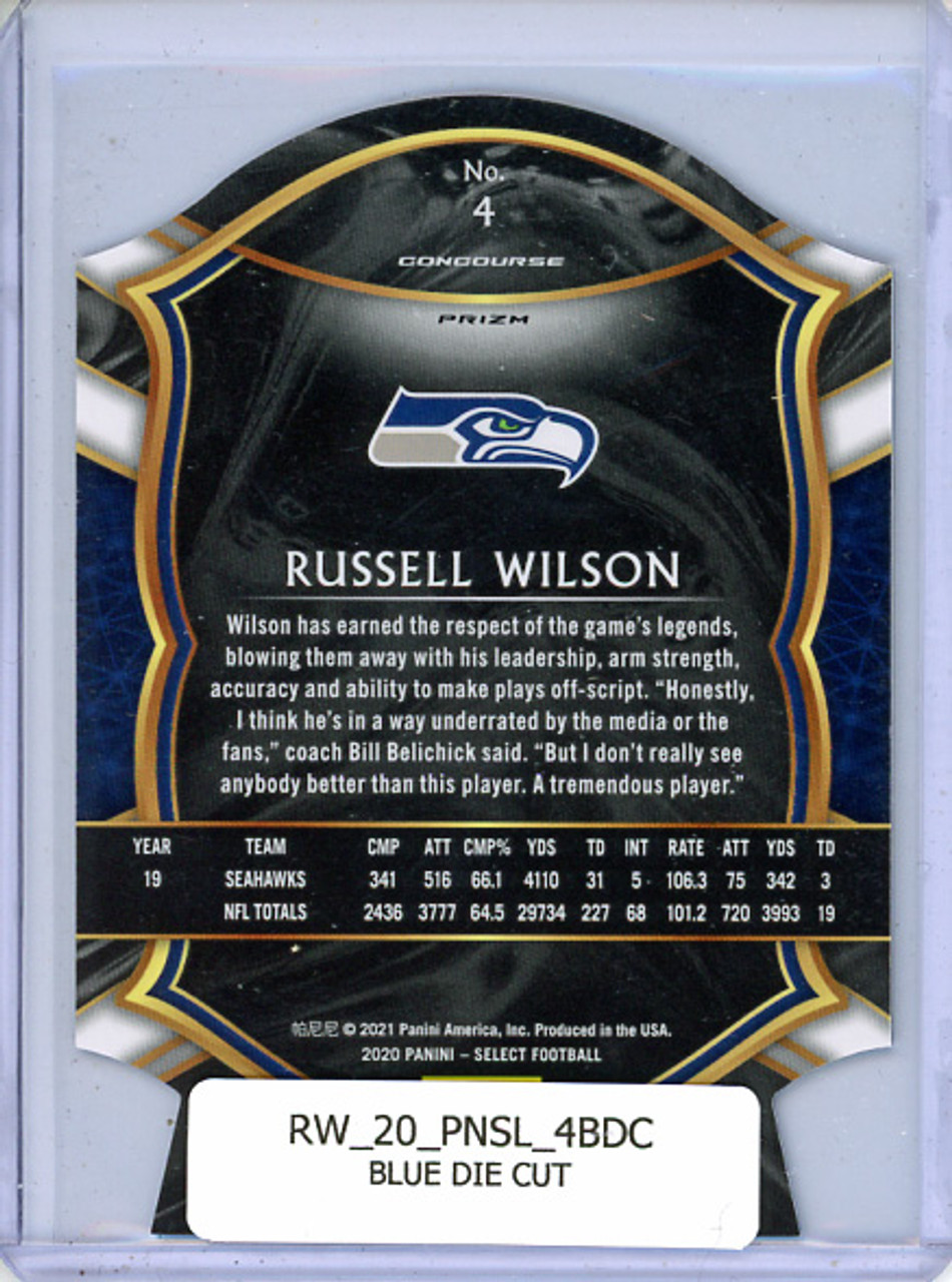 Russell Wilson 2020 Select #4 Concourse Blue Die Cut