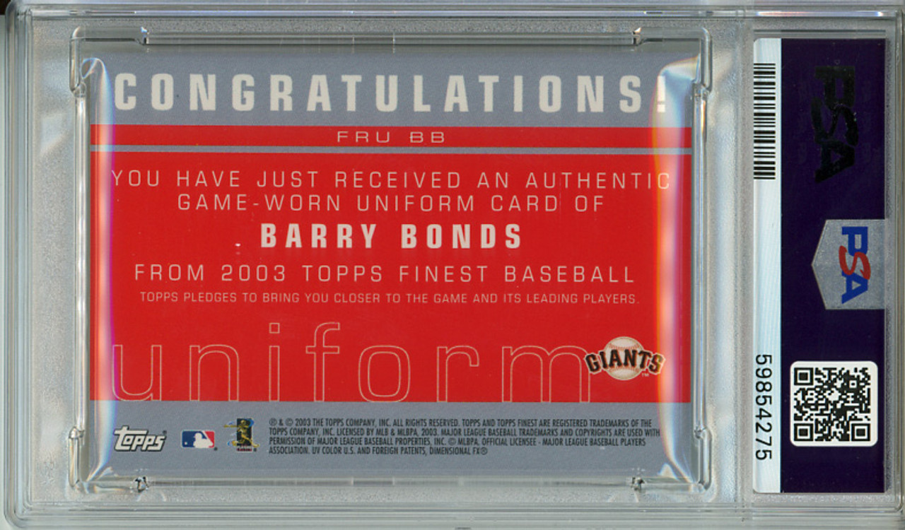 Barry Bonds 2003 Finest, Uniform Relics #FRU-BB PSA 9 Mint (#59854275)
