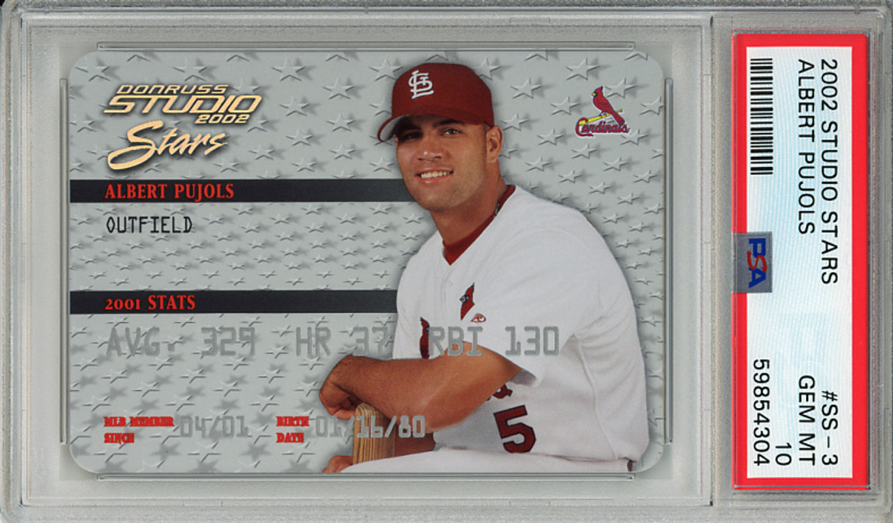 Albert Pujols 2002 Donruss Studio, Studio Stars #SS-3 PSA 10 Gem Mint (#59854304)