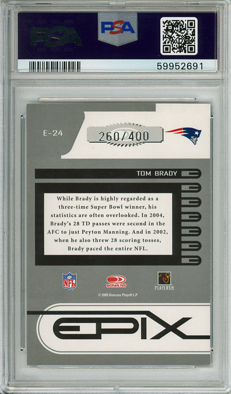 Tom Brady 2005 Donruss Zenith, Epix #E-24 Blue 2nd Down (#260/400) PSA 9 Mint (#59952691)