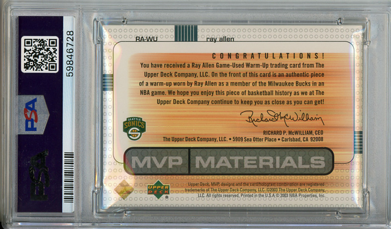 Ray Allen 2003-04 MVP, Materials Warm-Ups #RA-WU PSA 10 Gem Mint (#59846728)