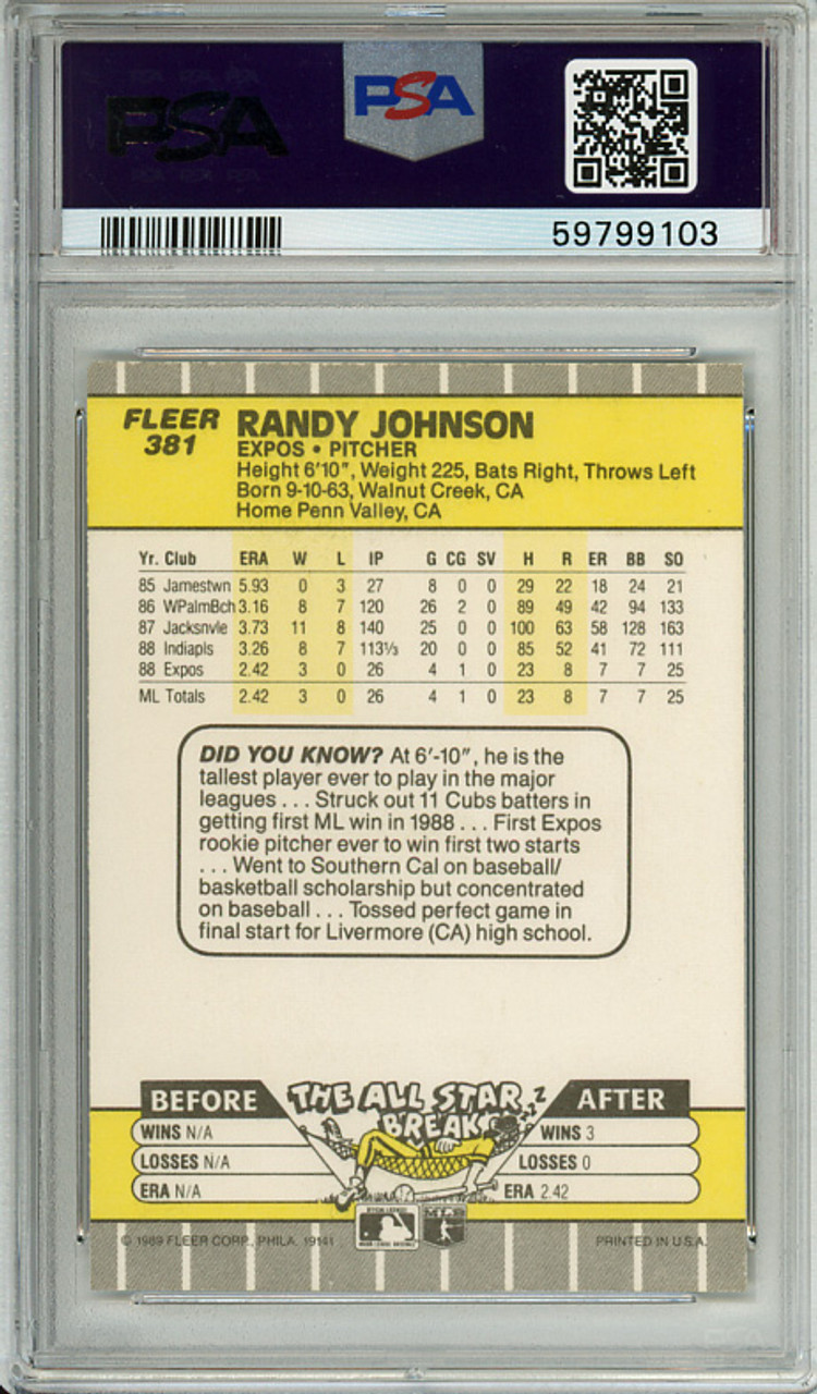 Randy Johnson 1989 Fleer #381 Marlboro Ad Completely Blacked Out PSA 8 Near Mint-Mint (#59799103)