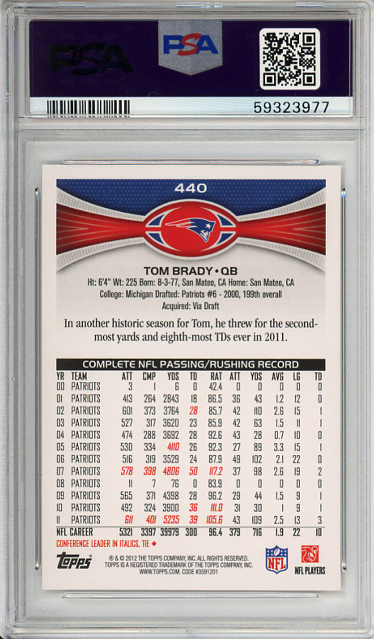 Tom Brady 2012 Topps #440 PSA 9 Mint (#59323977)
