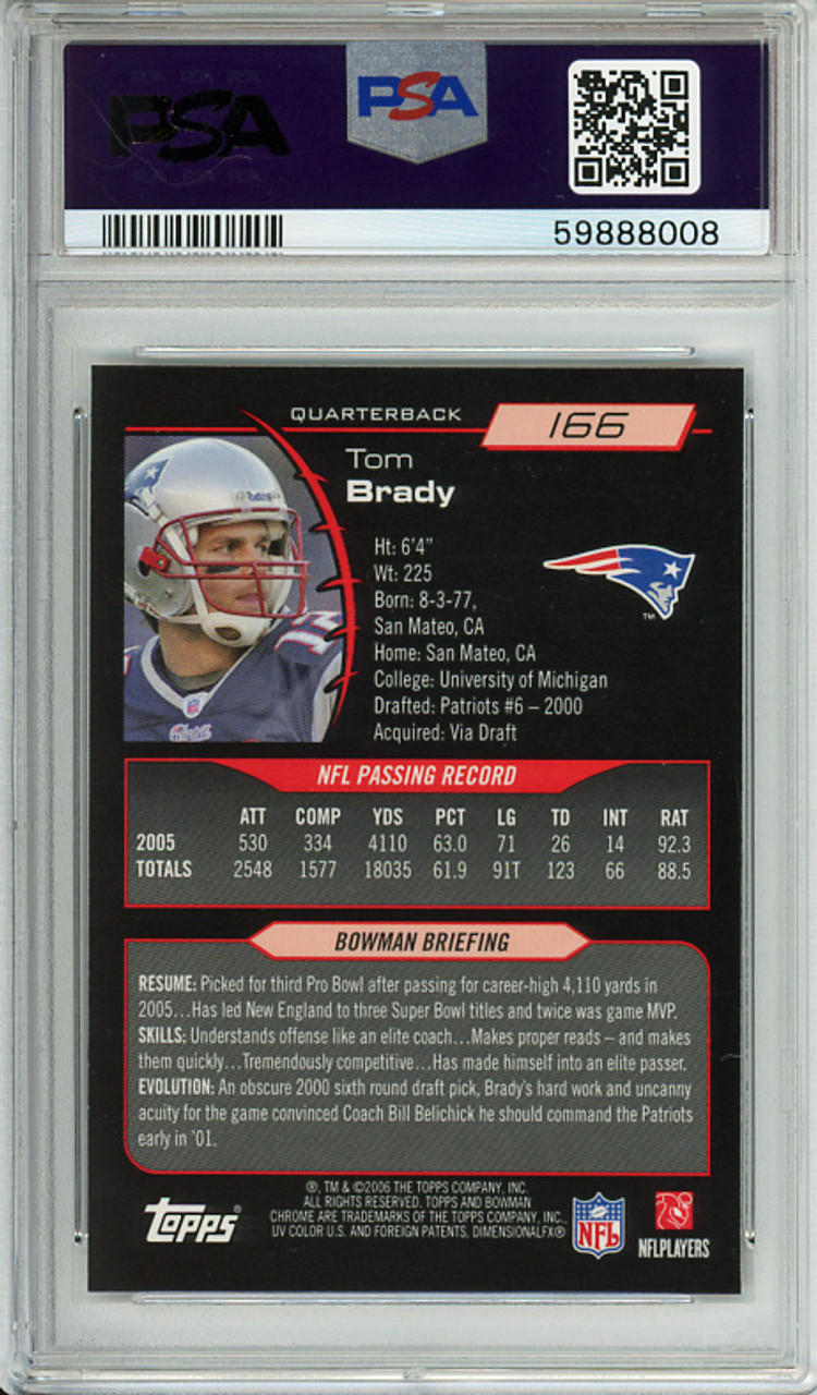 Tom Brady 2006 Bowman Chrome #166 PSA 10 Gem Mint (#59888008)
