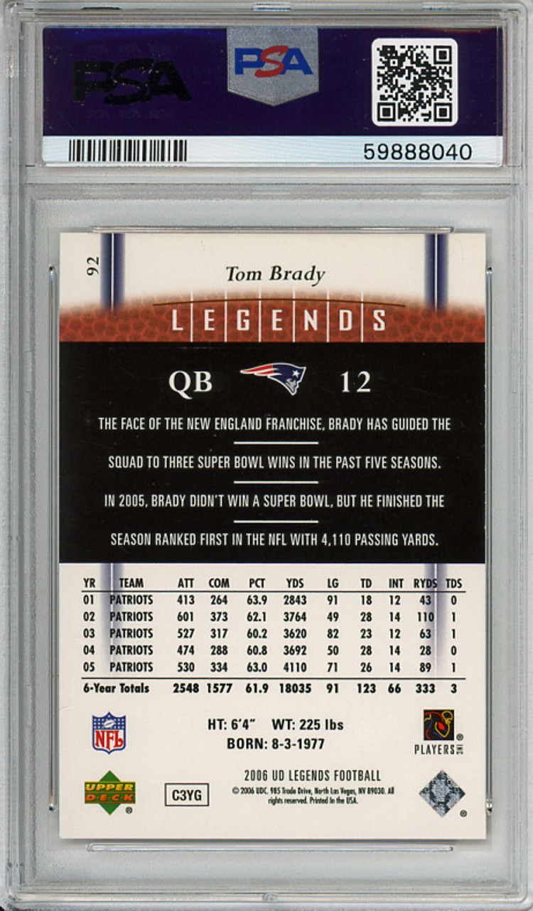 Tom Brady 2006 Legends #92 PSA 9 Mint (#59888040)