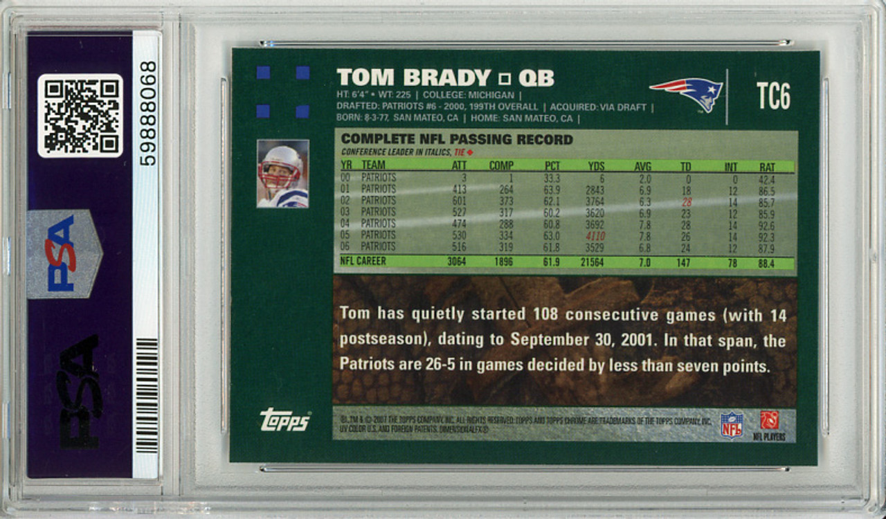 Tom Brady 2007 Topps Chrome #TC6 PSA 9 Mint (#59888068)