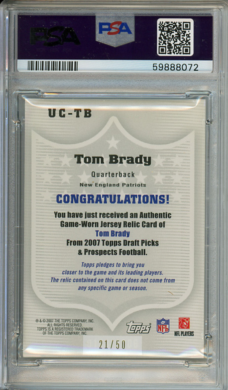 Tom Brady 2007 Draft Picks & Prospects, Upperclassmen Jerseys #UC-TB Silver (#21/50) PSA 9 Mint (#59888072)