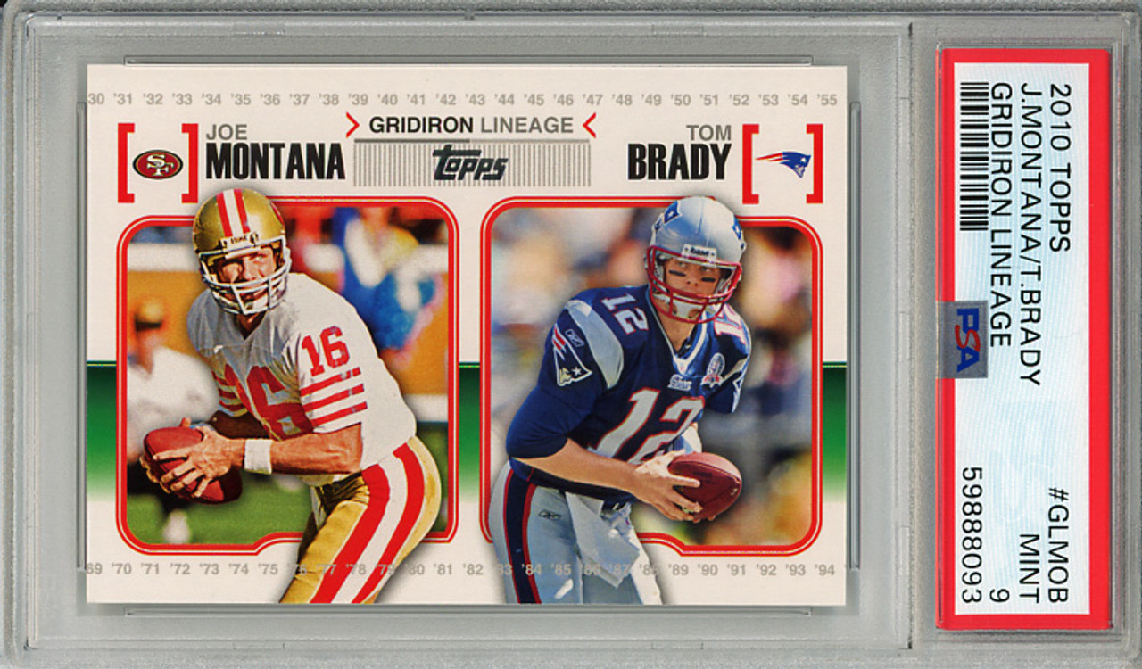 Tom Brady, Joe Montana 2010 Topps, Gridiron Lineage #GL-MOB PSA 9 Mint (#59888093)