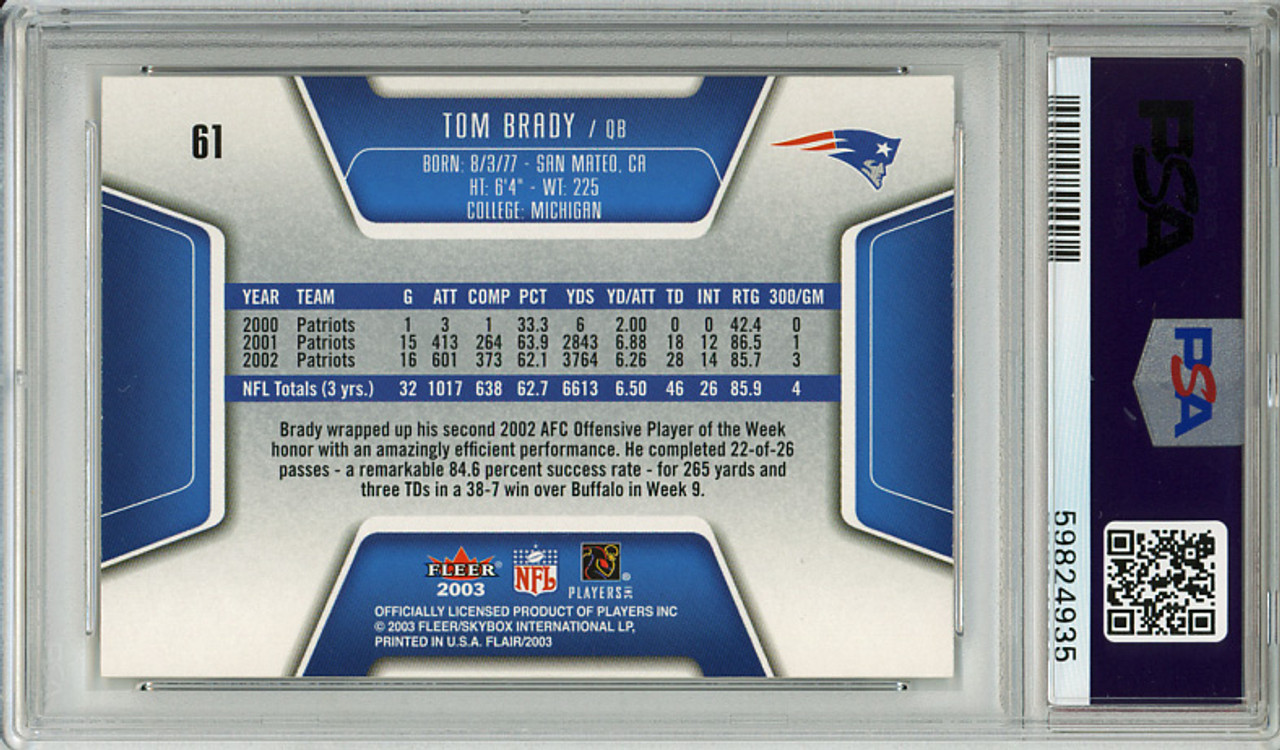 Tom Brady 2003 Flair #61 PSA 9 Mint (#59824935)