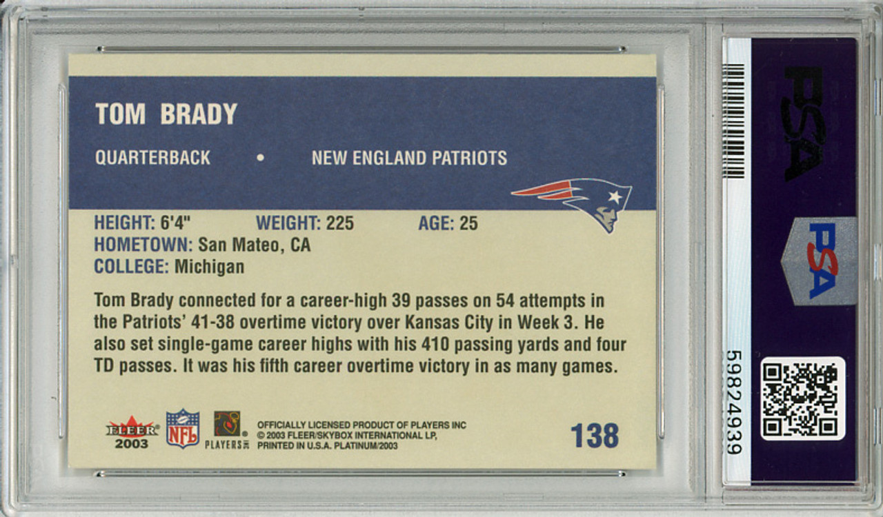 Tom Brady 2003 Platinum #138 PSA 8 Near Mint-Mint (#59824939)