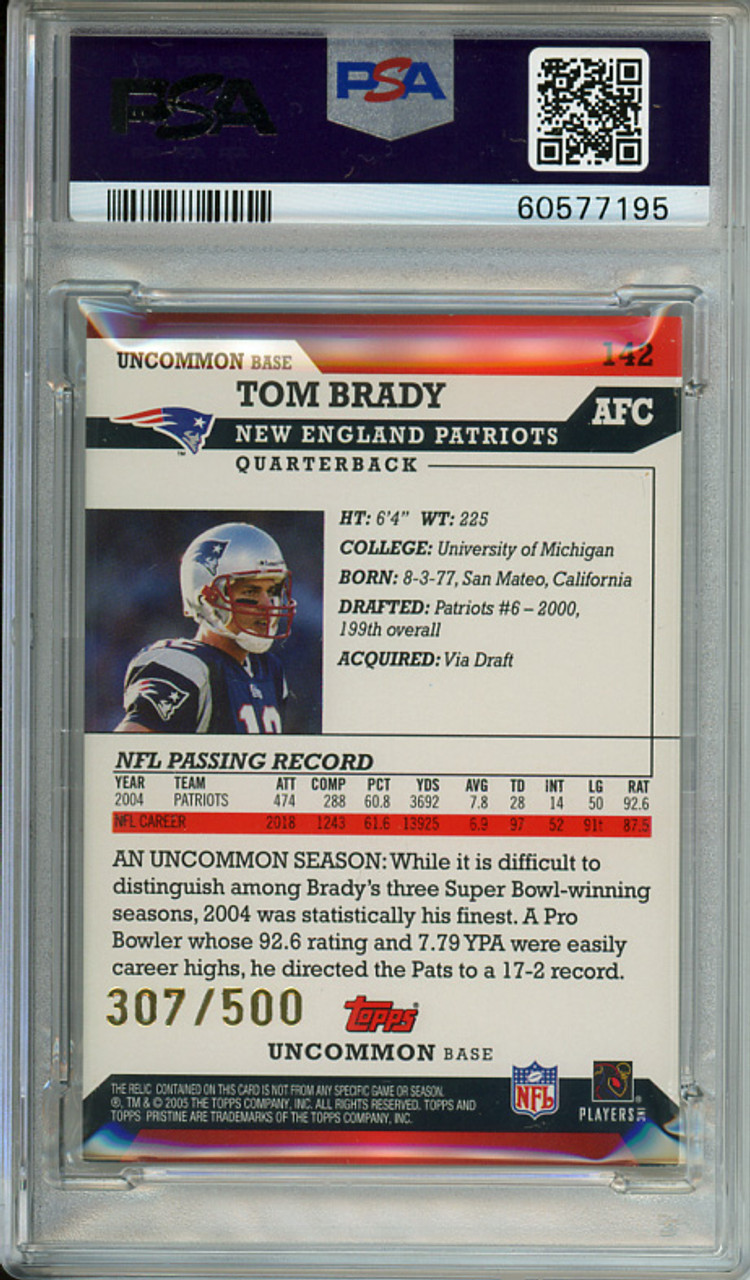 Tom Brady 2005 Pristine #142 Jersey (#307/500) PSA 7 Near Mint (#60577195)