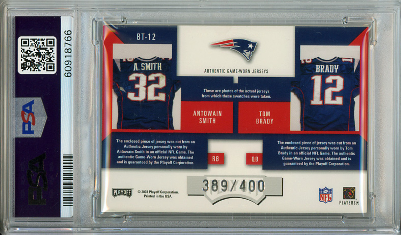 Tom Brady, Antowain Smith 2003 Playoff Prestige, Backfield Tandems #BT-12 (#389/400) PSA 7 Near Mint (#60918766)