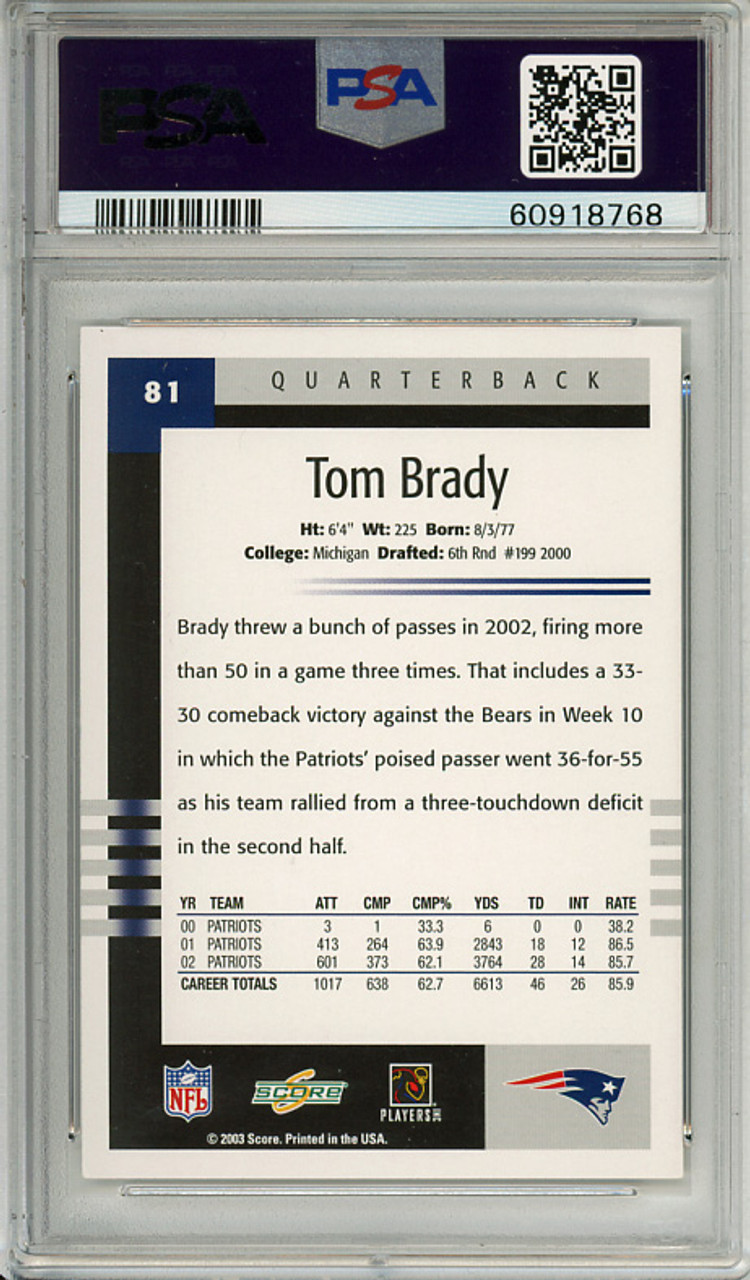 Tom Brady 2003 Score #81 PSA 8 Near Mint-Mint (#60918768)