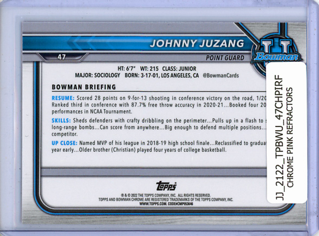 Johnny Juzang 2021-22 Bowman University #47 Chrome Pink Refractors