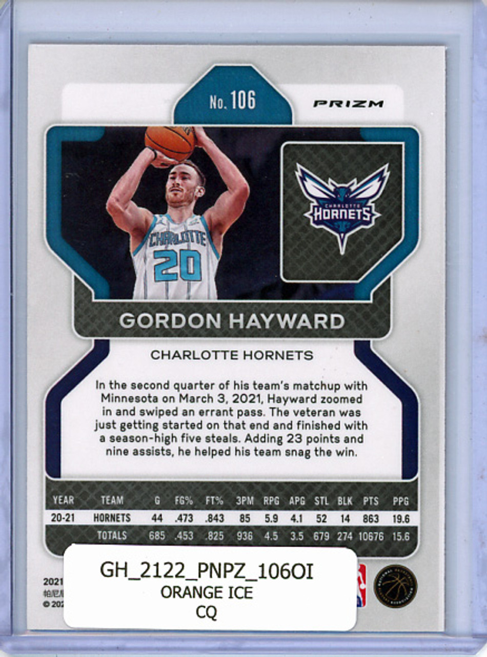 Gordon Hayward 2021-22 Prizm #106 Orange Ice (CQ)