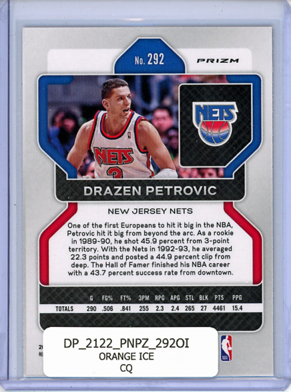 Drazen Petrovic 2021-22 Prizm #292 Orange Ice (CQ)