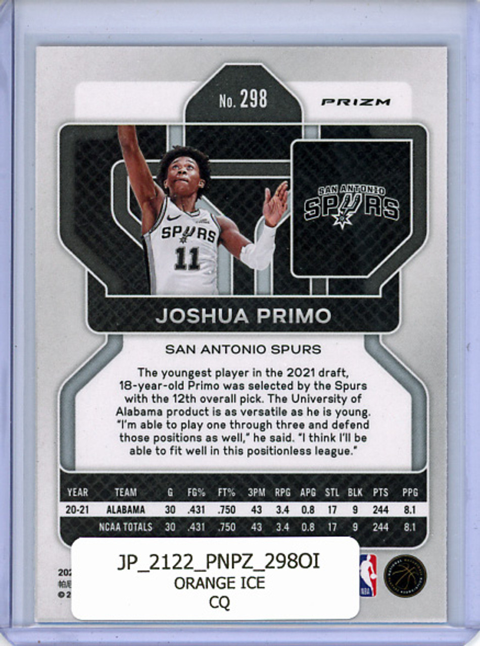 Joshua Primo 2021-22 Prizm #298 Orange Ice (CQ)