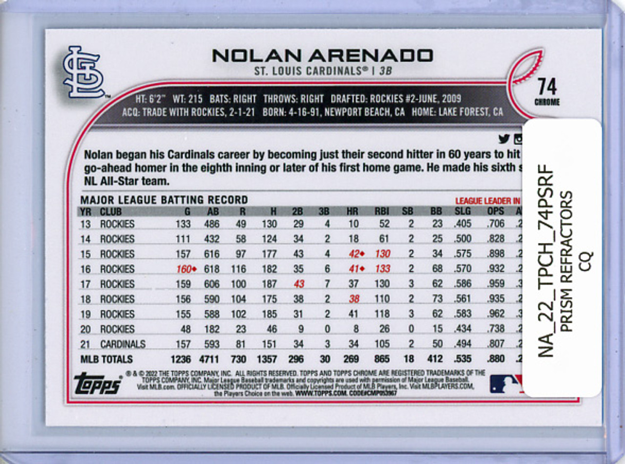 Nolan Arenado 2022 Topps Chrome #74 Prism Refractors (CQ)