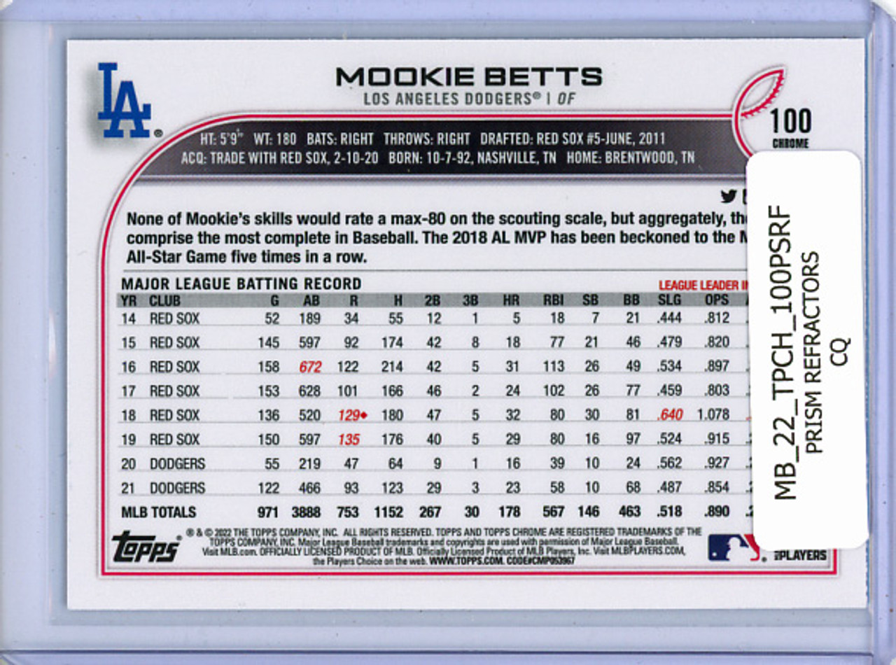 Mookie Betts 2022 Topps Chrome #100 Prism Refractors (CQ)
