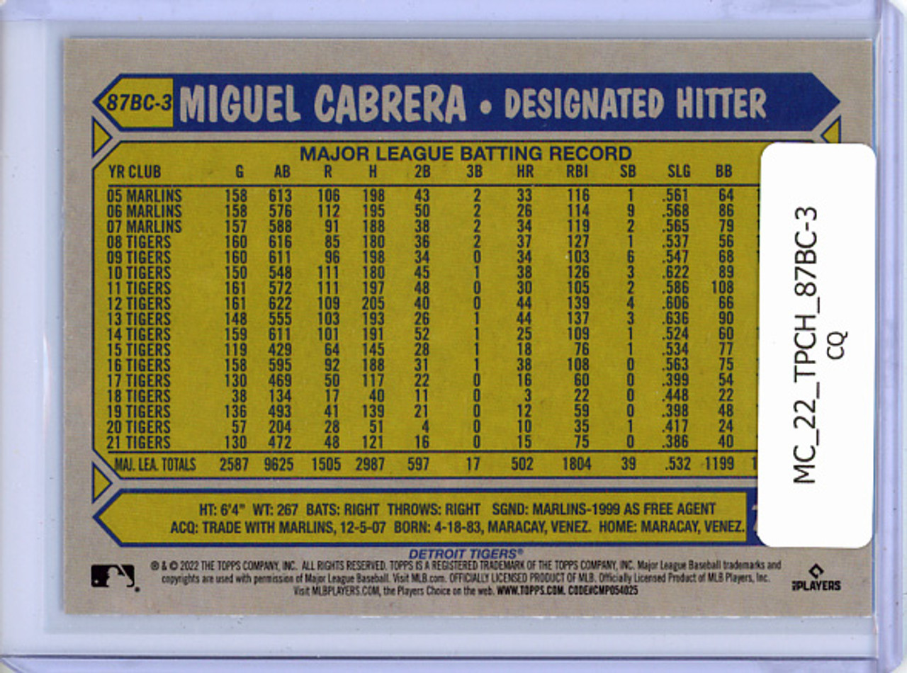 Miguel Cabrera 2022 Topps Chrome, 1987 Topps #87BC-3 (CQ)