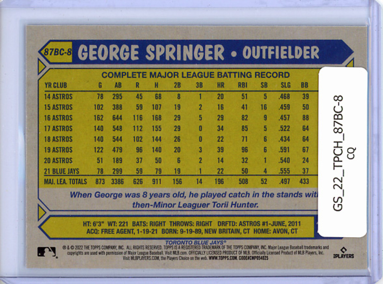 George Springer 2022 Topps Chrome, 1987 Topps #87BC-8 (CQ)
