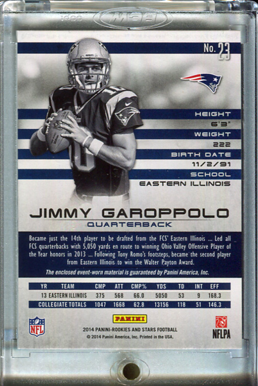 Jimmy Garoppolo 2014 Rookies & Stars, Rookie Materials #23 Longevity (#195/299)