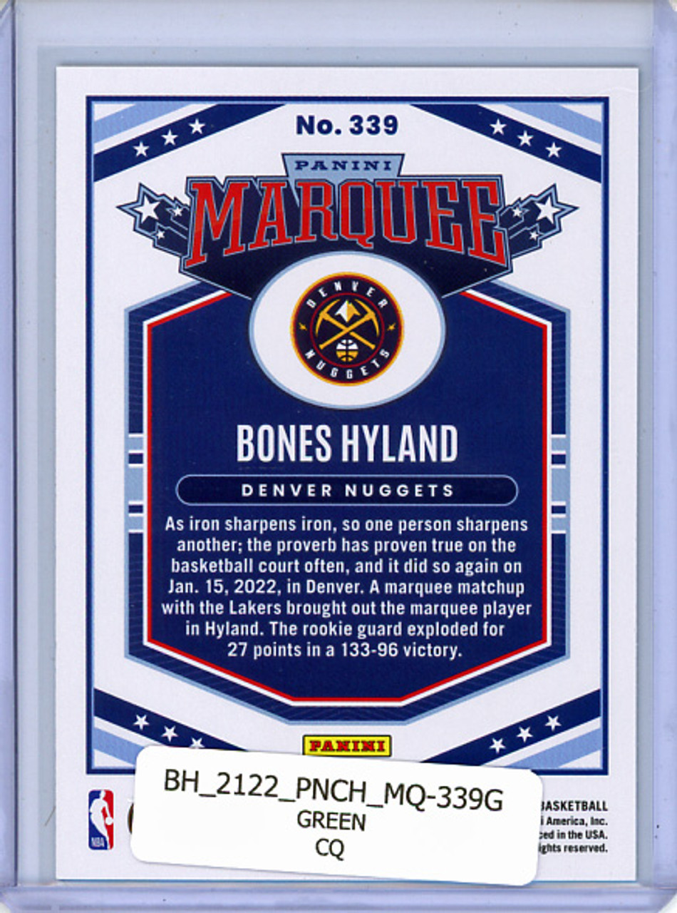 Bones Hyland 2021-22 Chronicles, Marquee #339 Green (CQ)