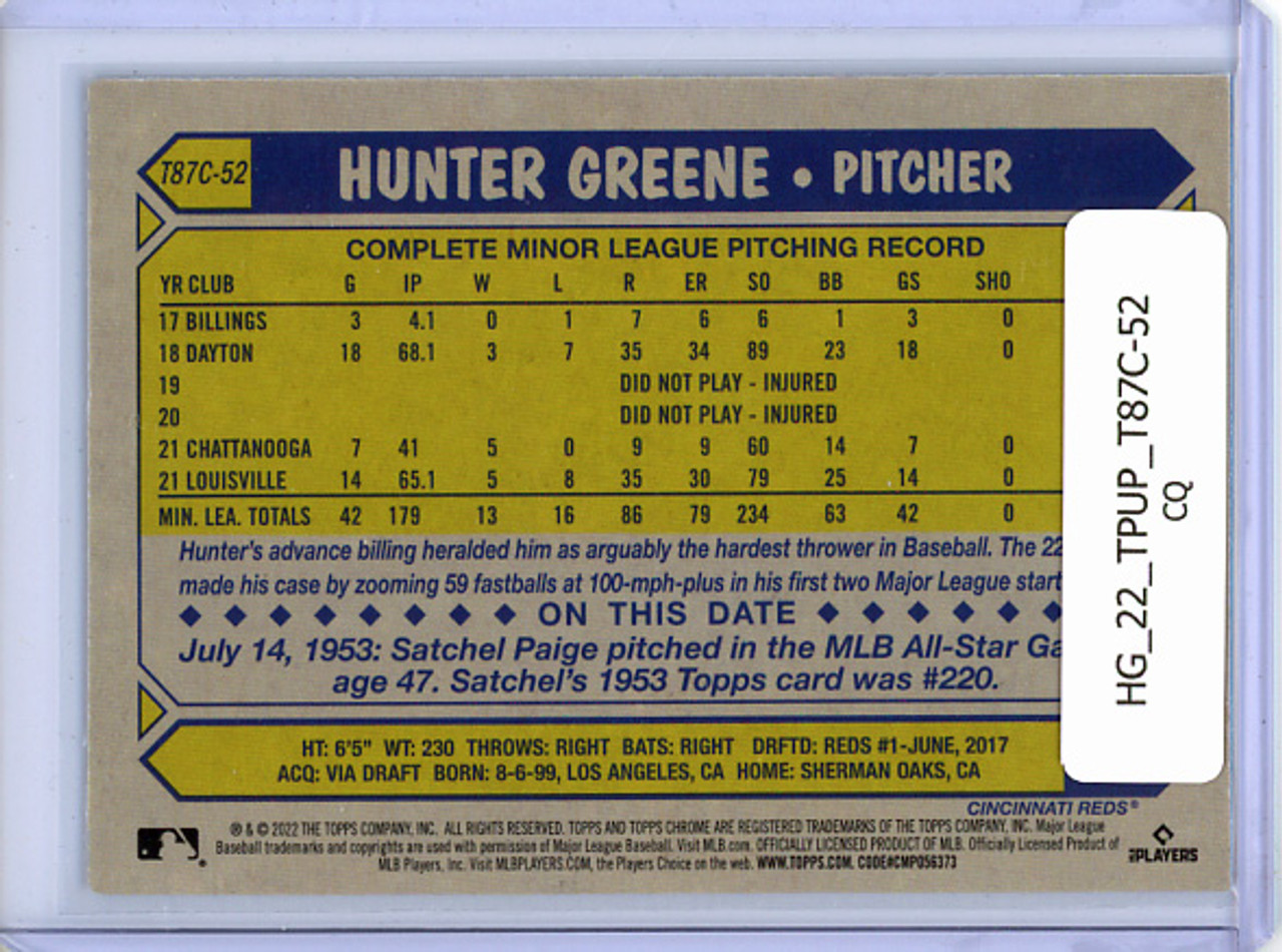 Hunter Greene 2022 Topps Update, 1987 Topps Silver Pack Chrome #T87C-52 (CQ)