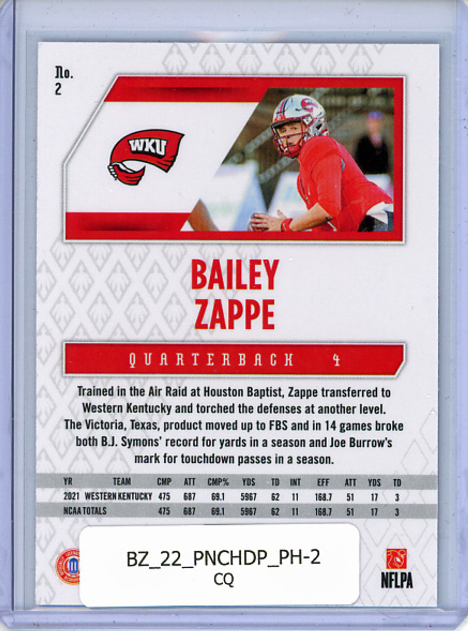 Bailey Zappe 2022 Chronicles Draft Picks, Phoenix #2 (CQ)