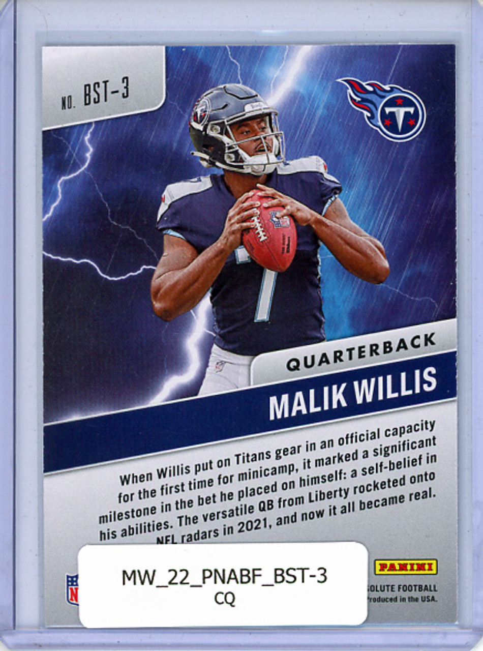 Malik Willis 2022 Absolute, By Storm #BST-3 (CQ)