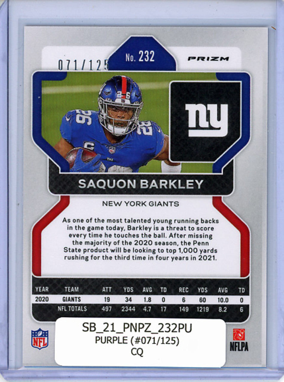 Saquon Barkley 2021 Prizm #232 Purple (#071/125) (CQ)