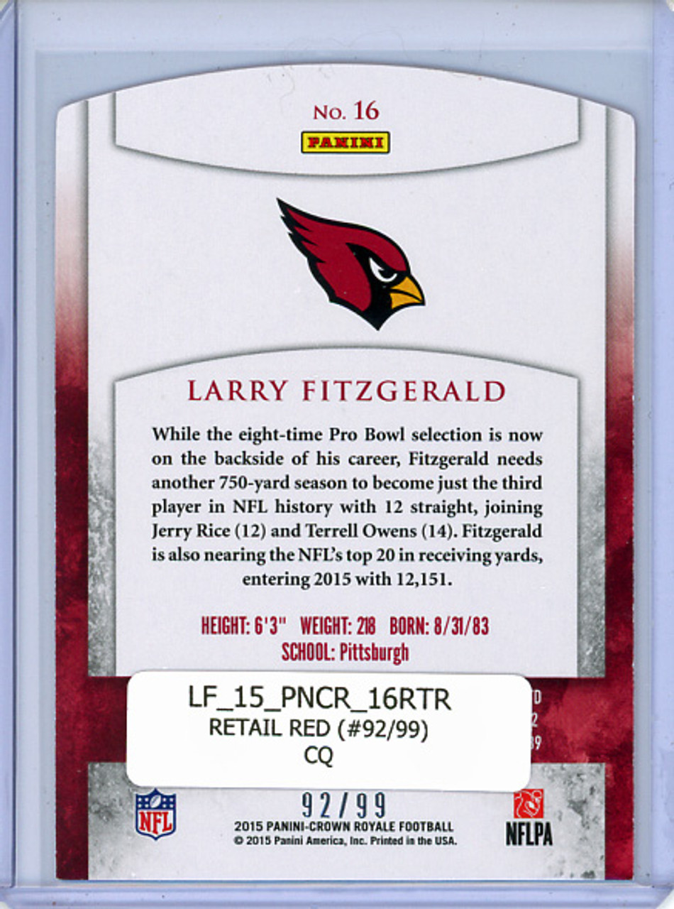 Larry Fitzgerald 2015 Crown Royale #16 Retail Red (#92/99) (CQ)