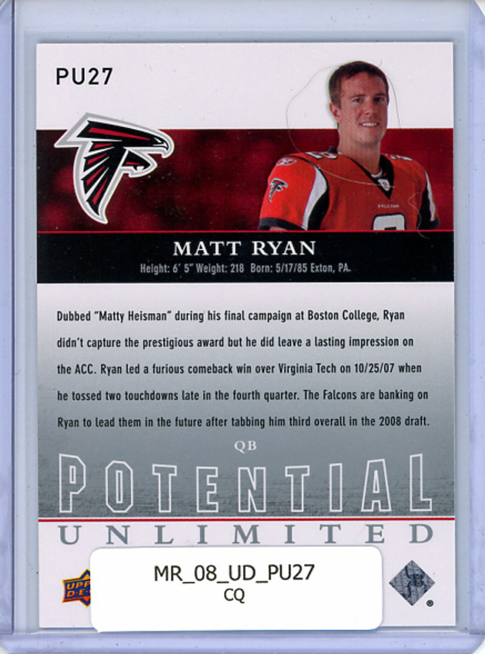 Matt Ryan 2008 Upper Deck, Potential Unlimited #PU27 (CQ)