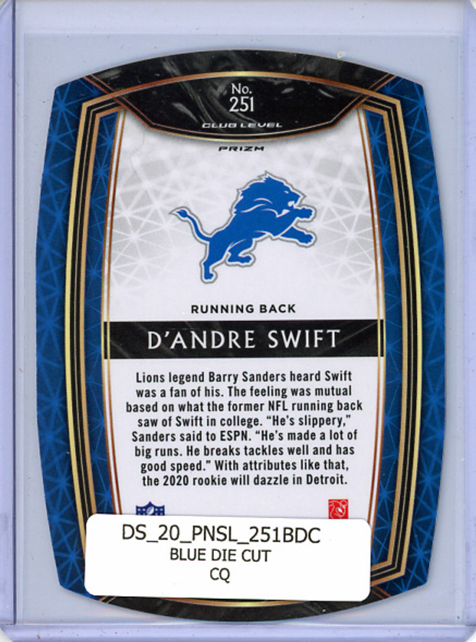 D'Andre Swift 2020 Select #251 Club Level Blue Die Cut (CQ)