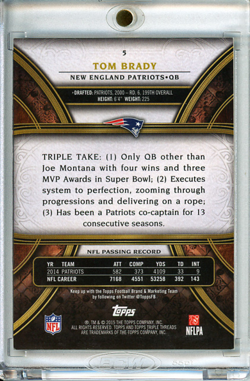 Tom Brady 2015 Triple Threads #5 Emerald (#022/199) (CQ)