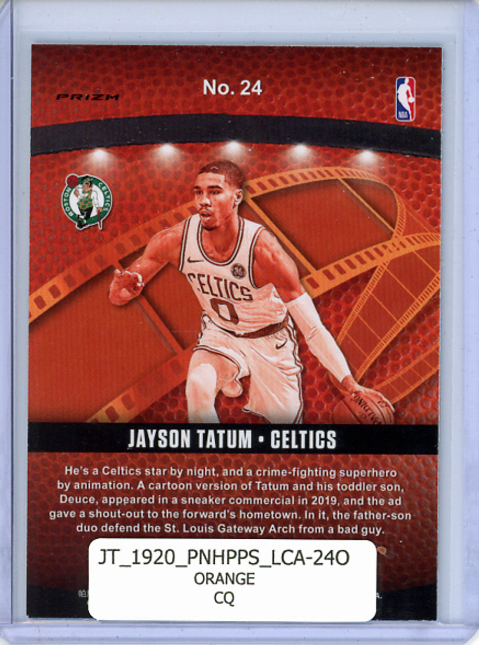 Jayson Tatum 2019-20 Hoops Premium Stock, Lights Camera Action #24 Orange (CQ)