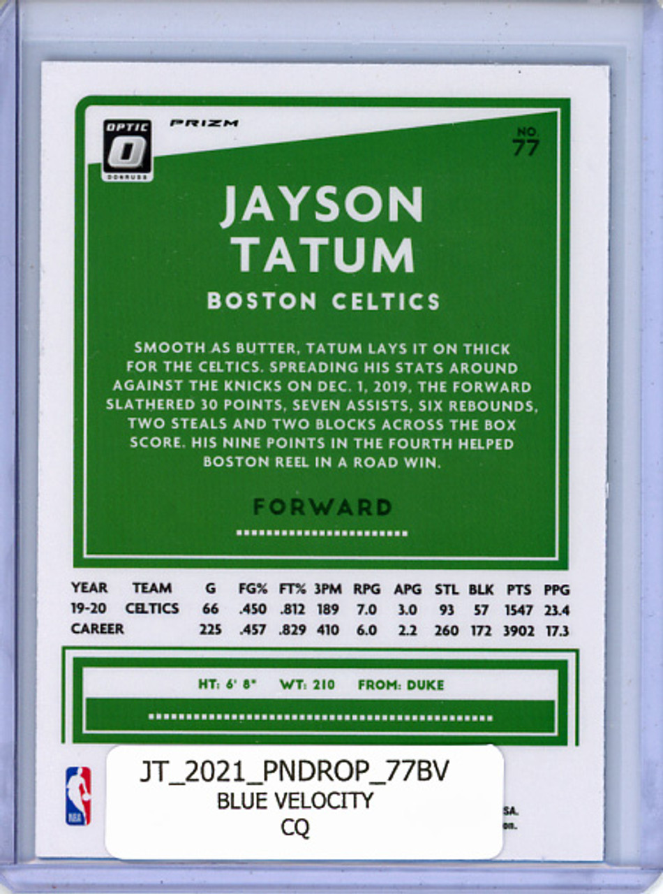 Jayson Tatum 2020-21 Donruss Optic #77 Blue Velocity (CQ)