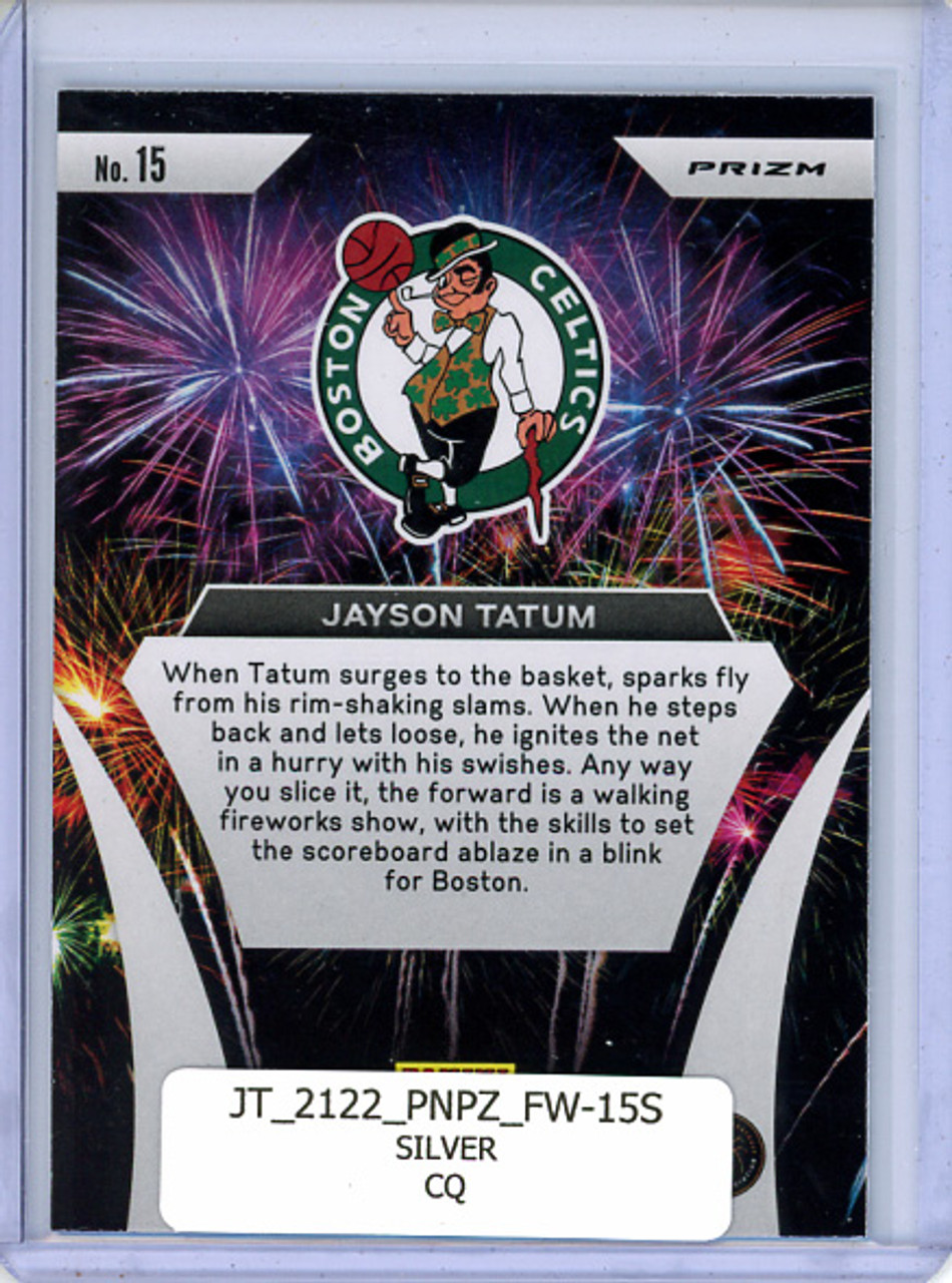 Jayson Tatum 2021-22 Prizm, Fireworks #15 Silver (CQ)