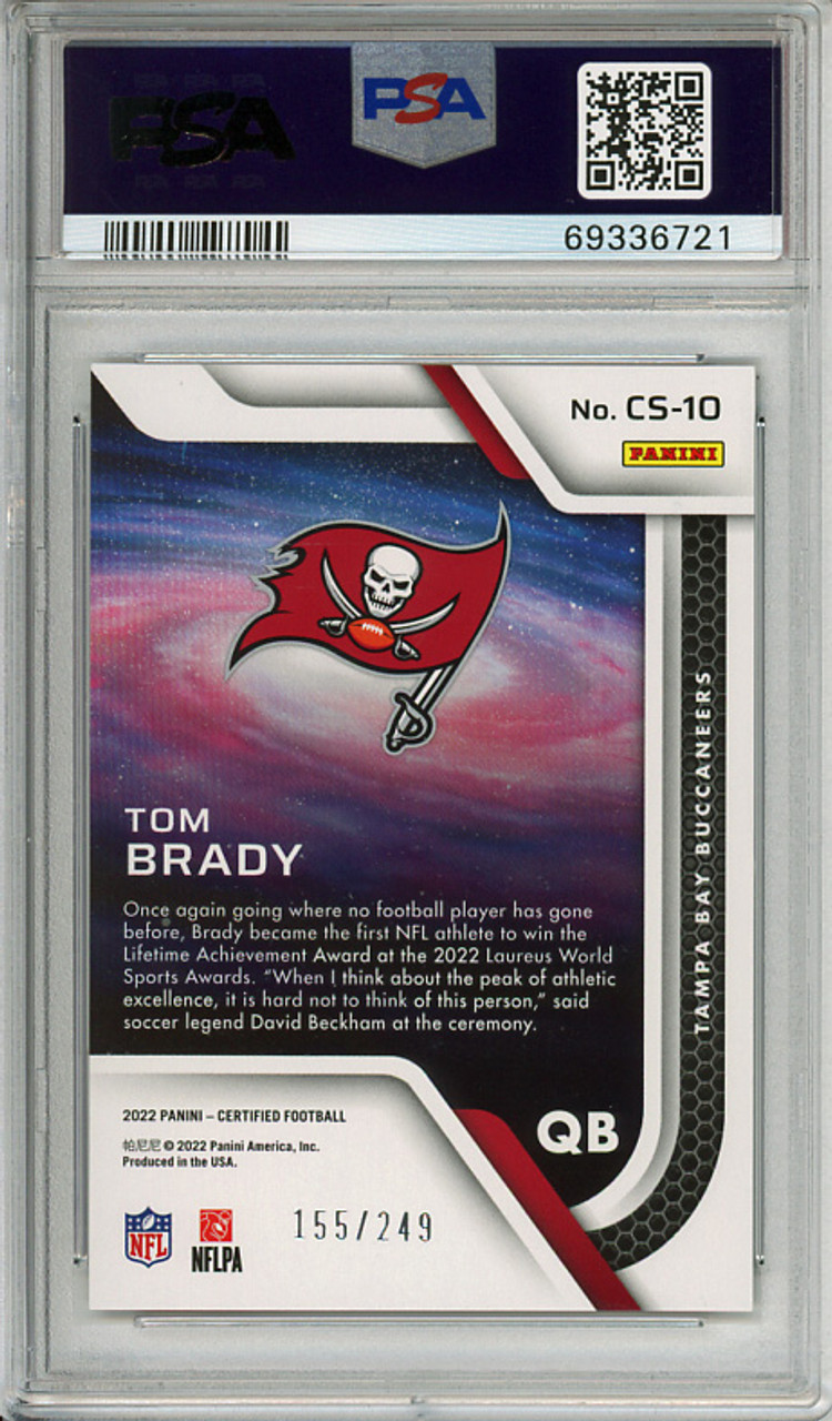 Tom Brady 2022 Certified, Certified Stars #CS-10 Mirror Bronze (#155/249) PSA 10 Gem Mint (#69336721) (CQ)