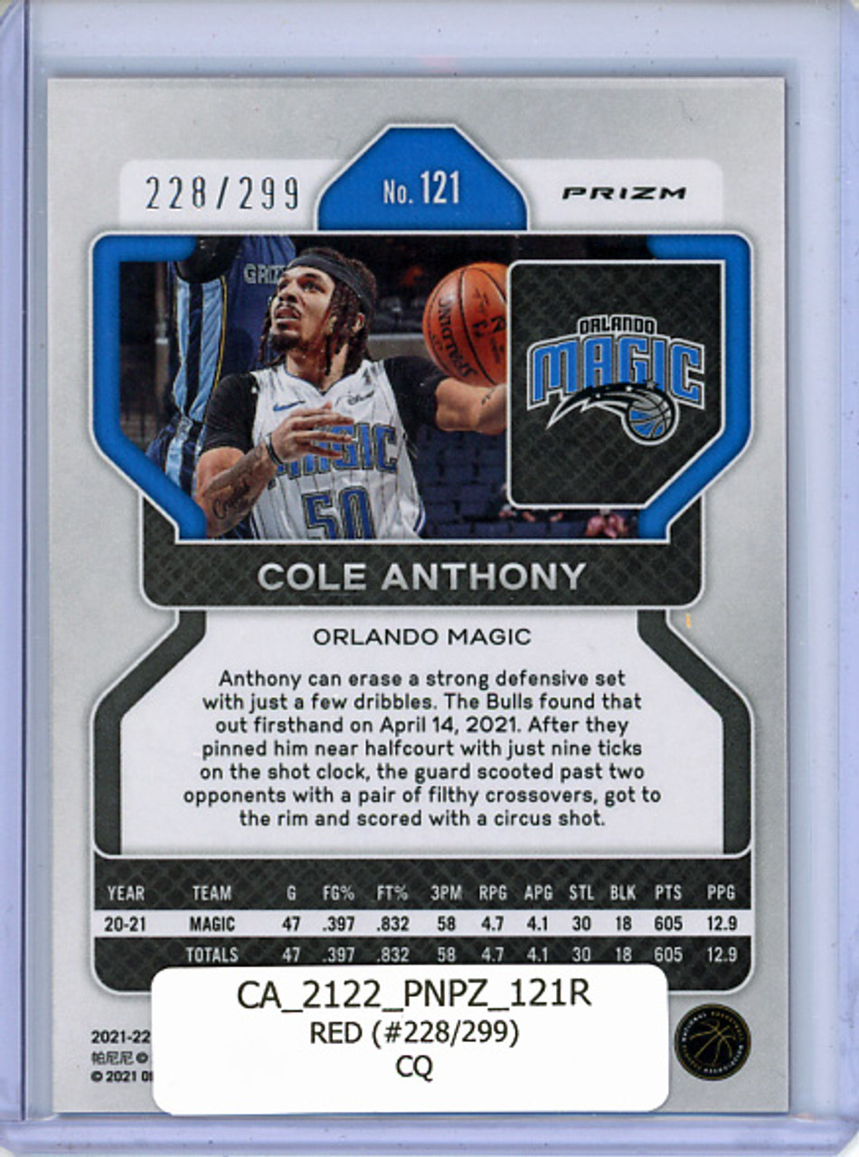 Cole Anthony 2021-22 Prizm #121 Red (#228/299) (CQ)