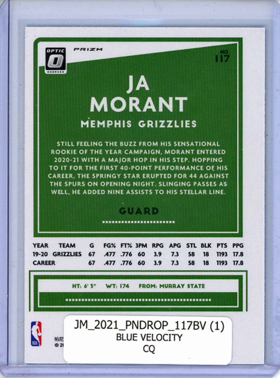 Ja Morant 2020-21 Donruss Optic #117 Blue Velocity (1) (CQ)