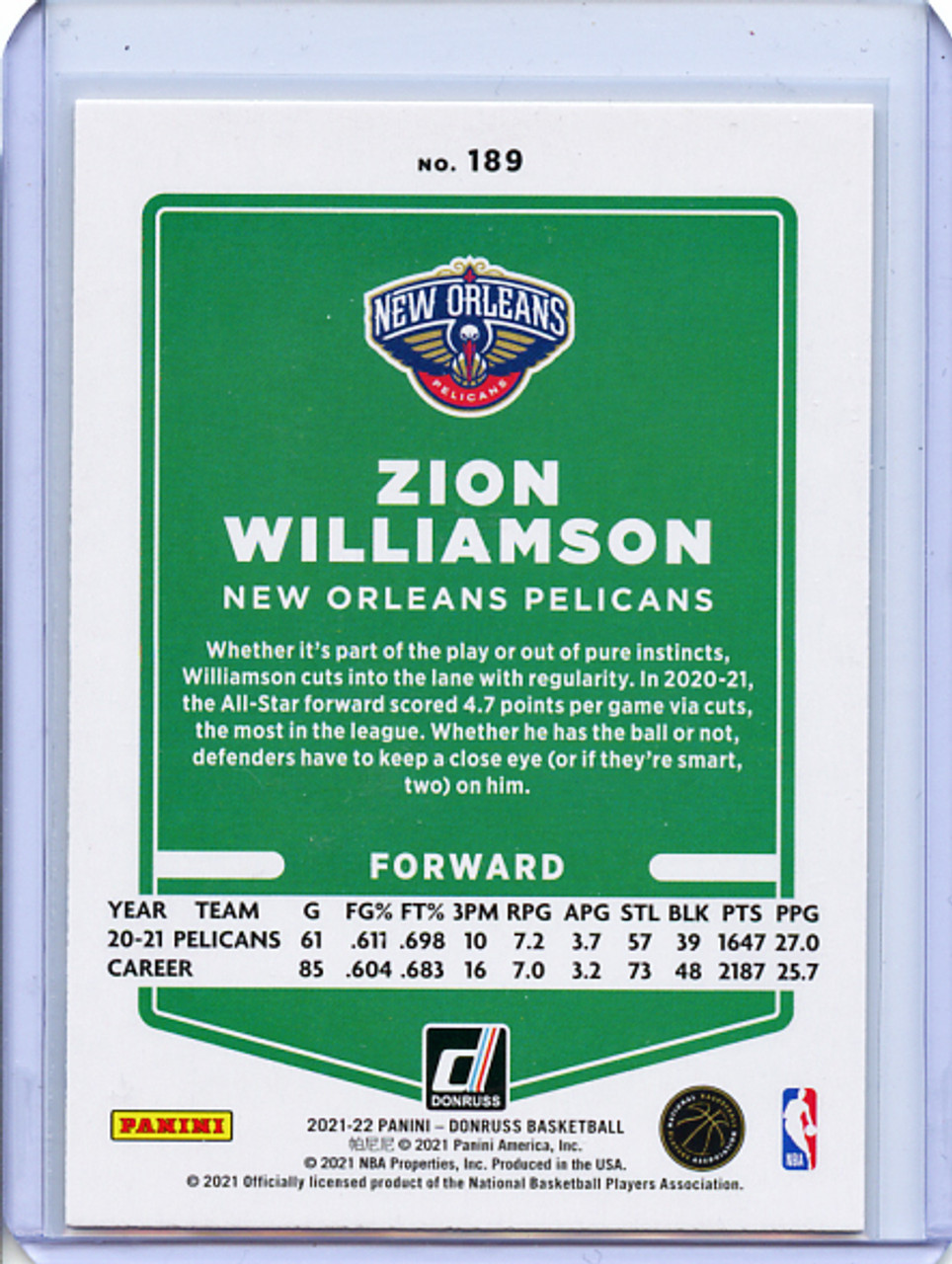 Zion Williamson 2021-22 Donruss #189 Yellow Flood (1)