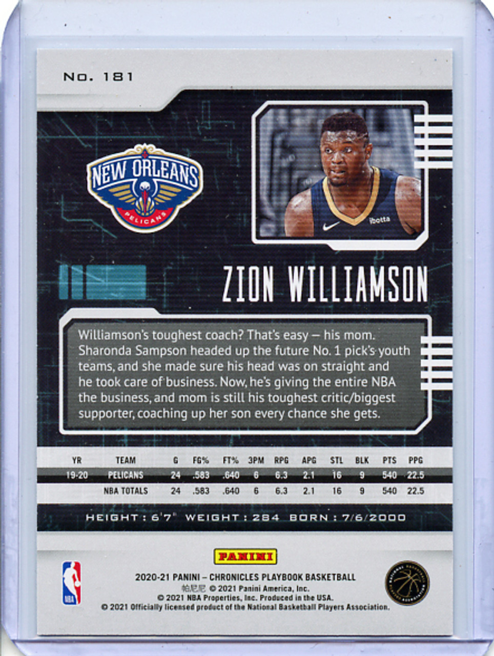 Zion Williamson 2020-21 Chronicles, Playbook #181 Red (#056/149)