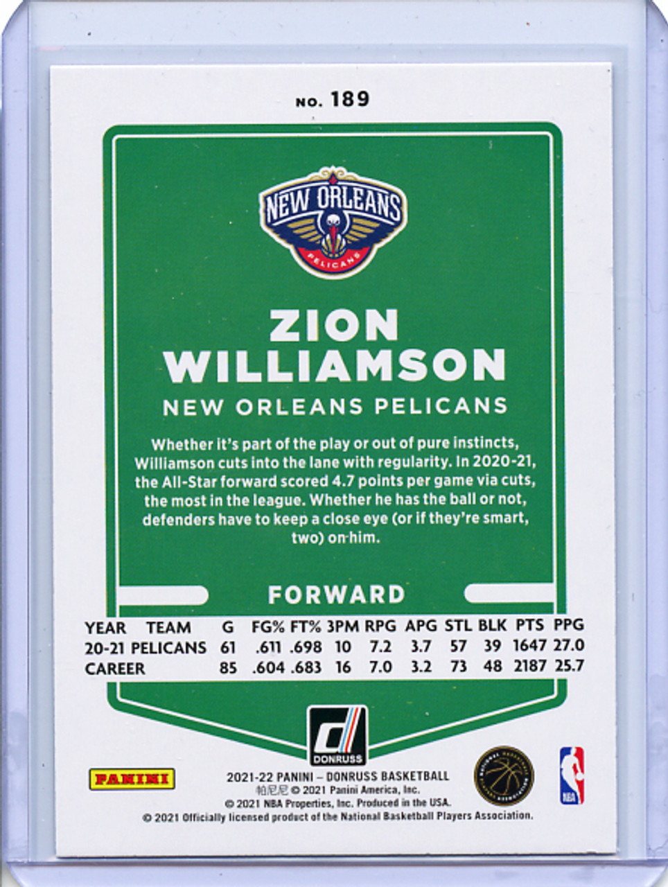 Zion Williamson 2021-22 Donruss #189 Holo Pink Laser (2)
